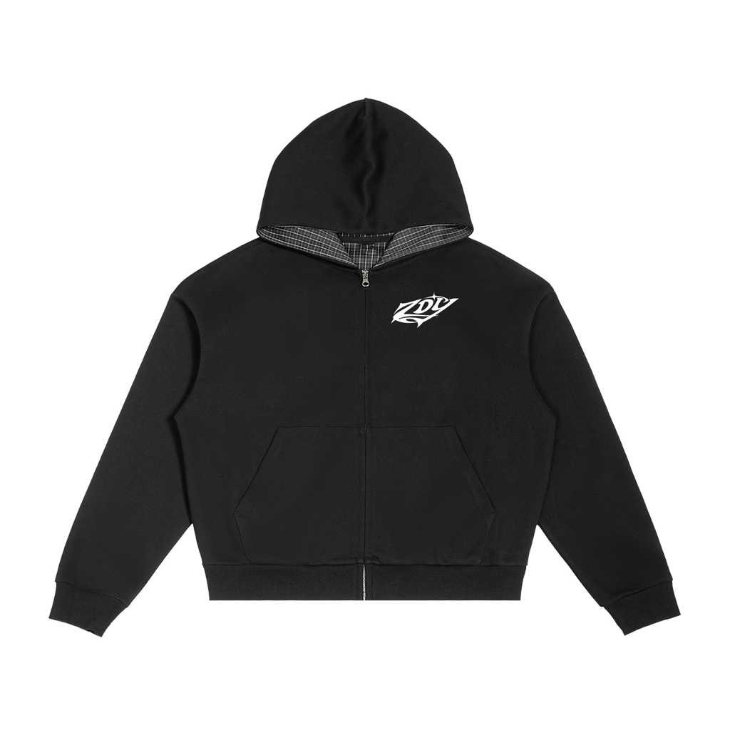 Black Check Zip Hoodie